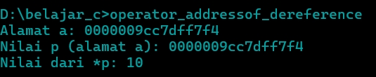 Output Program: Operator & (Address-of) dan * (Dereference).