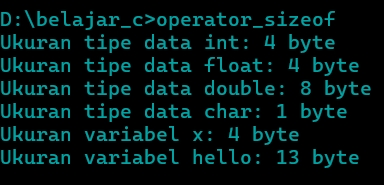 Output Program: Operator sizeof.