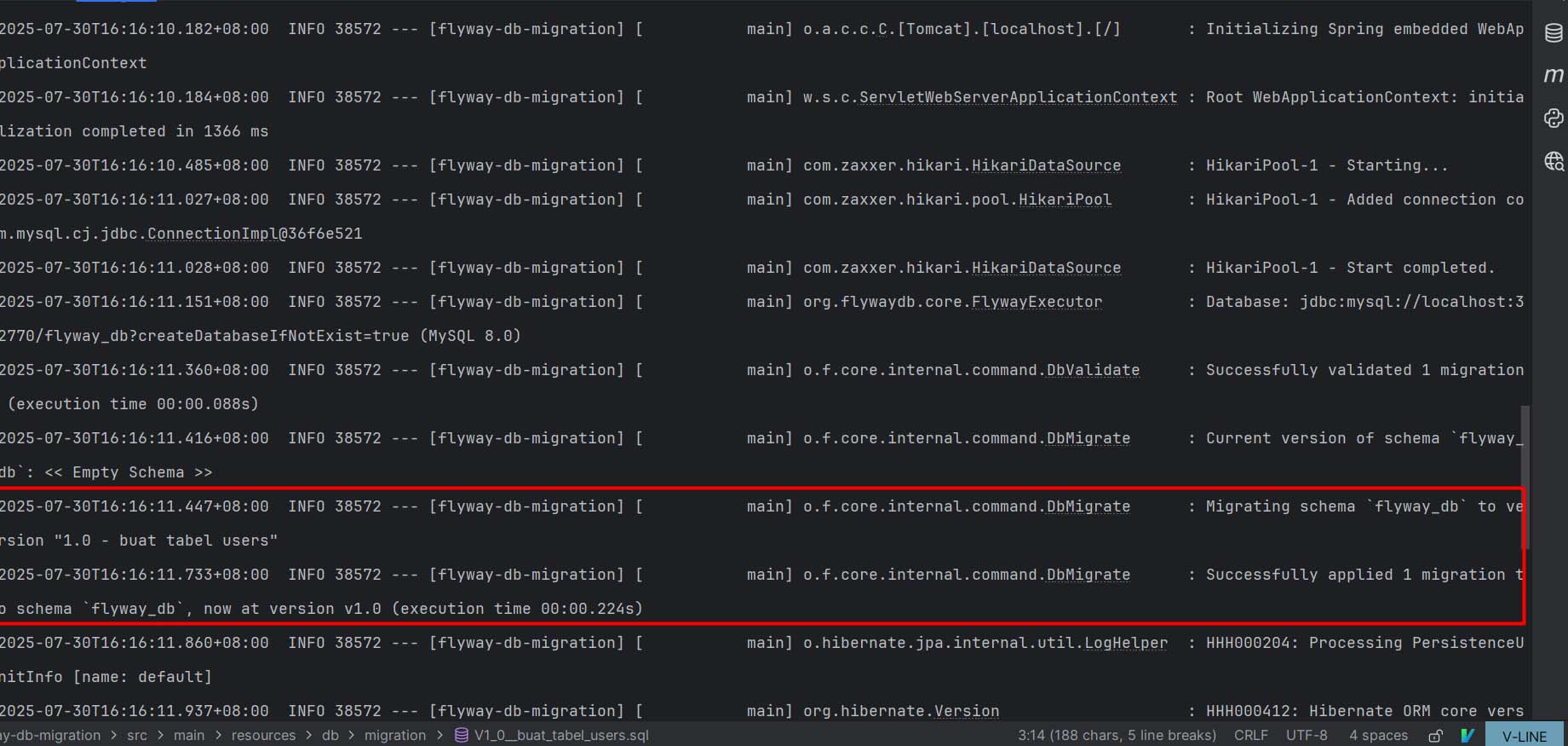Gambar Skema versi 1.0 - buat tabel user dijalankan