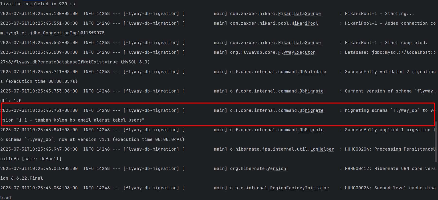 Output mvn clean spring-boot:run