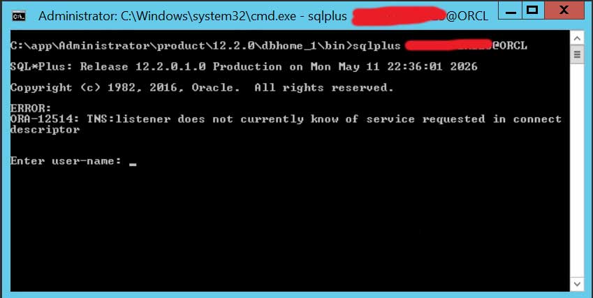 Error saat login ke database oracle.