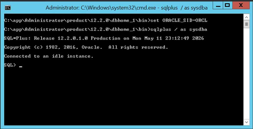 Login dengan akses SYSDBA.