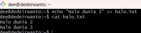 Isi file halo.txt dengan operator >>