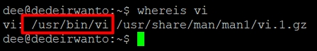 Output whereis vi